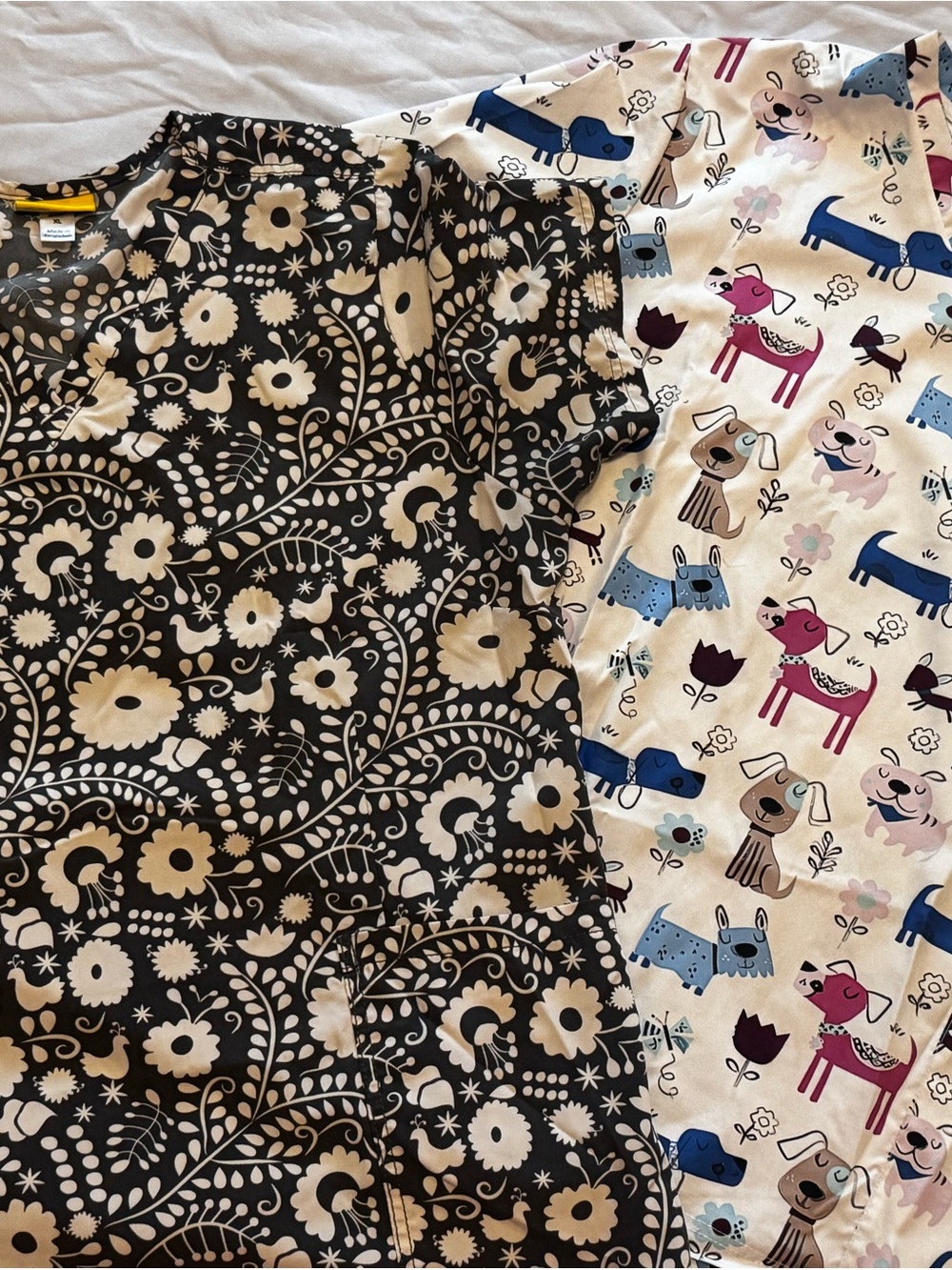 2pc XL Scrub Top Bundle WonderWink Floral Dog Print Vet Tech Nurse